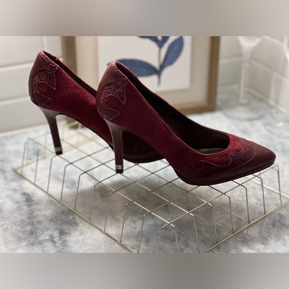 Reba Leather and Suede Burgundy Heels  - FREE SHIPPING - Picture 6 of 14
